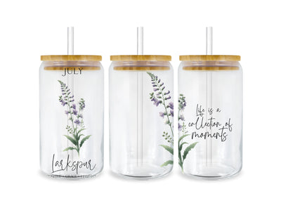 July Larkspur Birthday Glass Cup Wrap | DTF Dallas - DTF Dallas