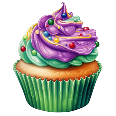 Mardi Gras Cupcake Design - DTF Ready To Press - DTF Dallas