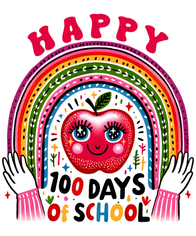 Happy 100 Days of School Rainbow Teacher Design | DTF Dallas - DTF Dallas