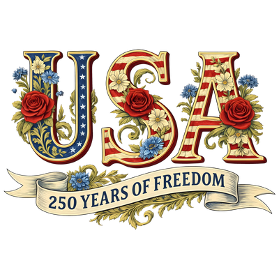 USA Floral Rose 250th Anniversary Design - DTF Ready To Press - DTF Dallas