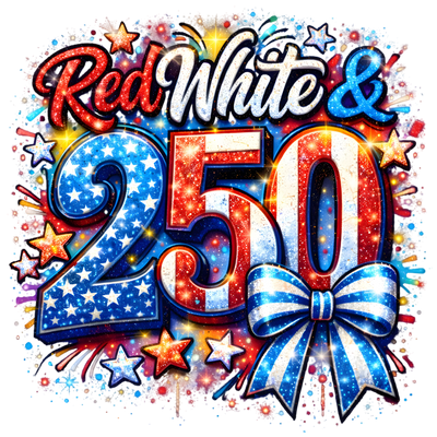 Red White & 250 Patriotic Bow Design - DTF Ready To Press - DTF Dallas