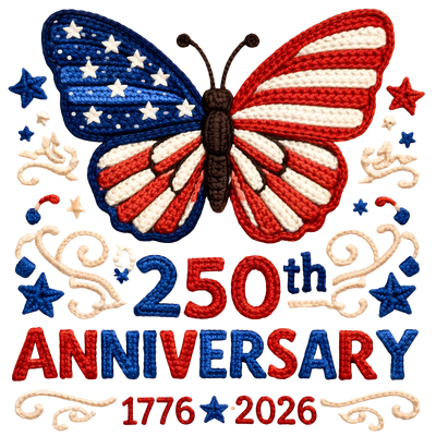 Patriotic Butterfly 250th Anniversary Crochet Style Design - DTF Ready To Press - DTF Dallas