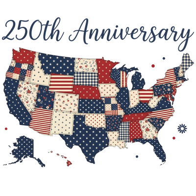 USA Map Faux Embroidery Patchwork 250th Anniversary Design - DTF Ready To Press - DTF Dallas