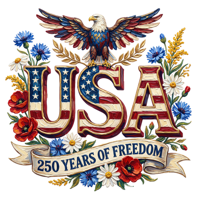 USA 250 Years of Freedom Eagle Floral Patriotic Design - DTF Ready To Press - DTF Dallas