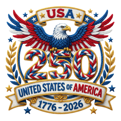 Faux Embroidery USA 250 United States of America 1776-2026 Eagle Design - DTF Ready To Press - DTF Dallas