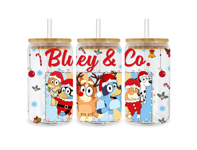 UV DTF 16 Oz Libbey Glass Cup Wrap - Bluey and Co - DTF Dallas