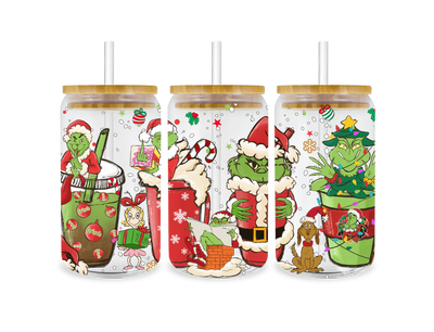 UV DTF 16 oz Libbey Cup Christmas Grinch V1 | DTF Dallas - DTF Dallas