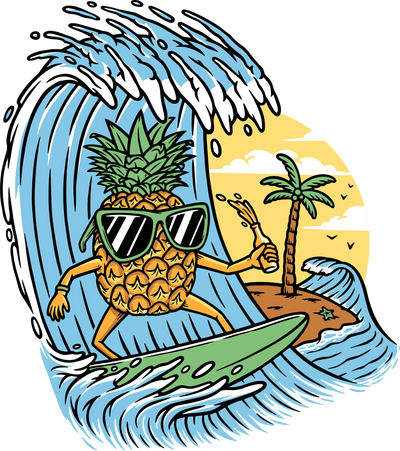 Pineaplle Surfing Design - DTF Ready To Press - DTF Dallas