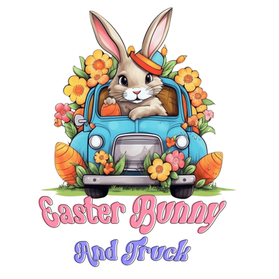 Easter Bunny And Truck Hunting Time Design - DTF Ready To Press - DTF Dallas