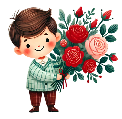 Valentine's Day Boy Holding A Bouquet Flower Design | DTF Dallas - DTF Dallas