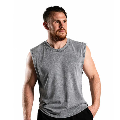 Acid Wash Distressed Sleeveless Top - Oversized Vintage Muscle Tee - DTF Dallas