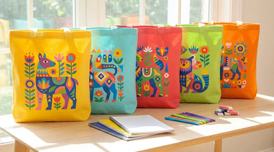Canvas school tote bag with a printed club mascot and student name