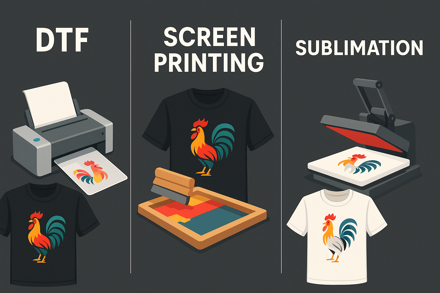 DTF vs Screen Printing vs Sublimation: 2025 Cost & Quality Comparison