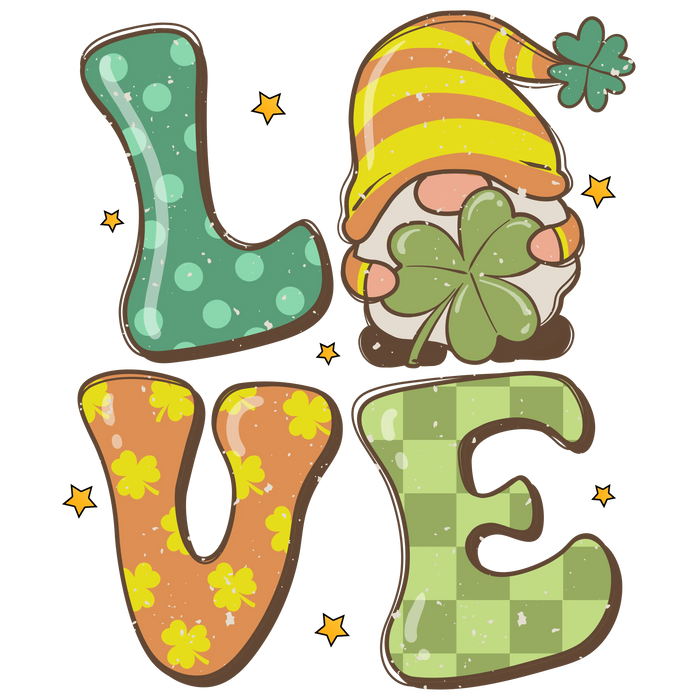 Gnome Love Saint Patrick's Day Design pressed on a garment