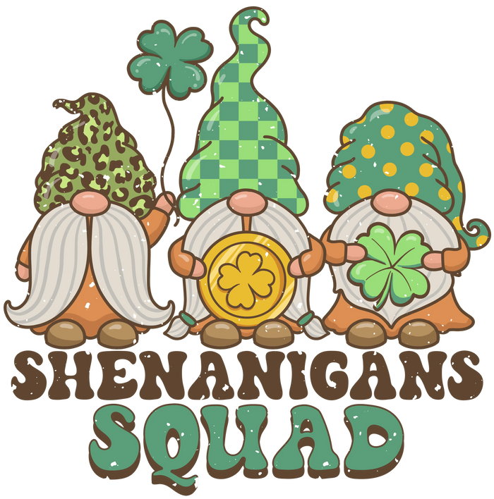 Shenanigans Squad St. Patrick's Gnome Design pressed on a garment