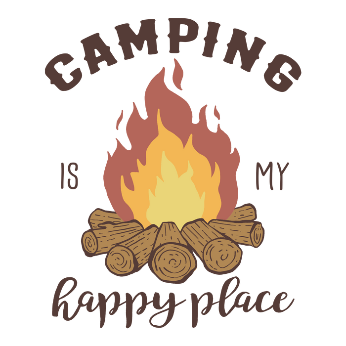 Camping Is My Happy Place Design pressed on a garment