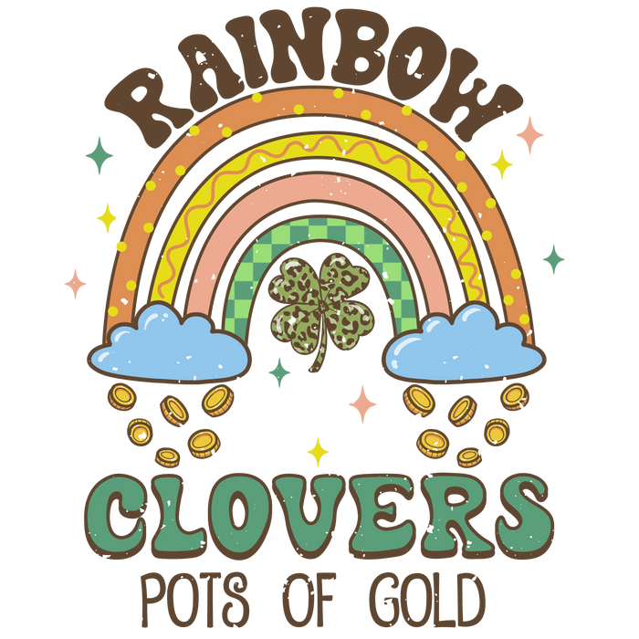 Rainbow Clovers Pots of Gold Saint Patrick's pressed on a garment