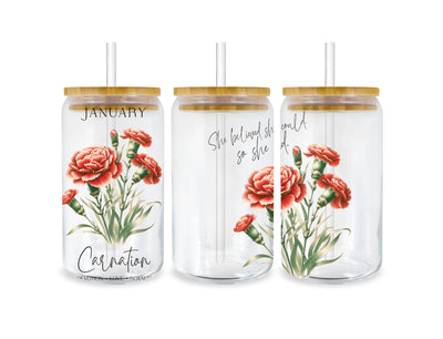 UV DTF 16 oz Libbey Cup Wrap January Carnation | DTF Dallas - DTF Dallas 