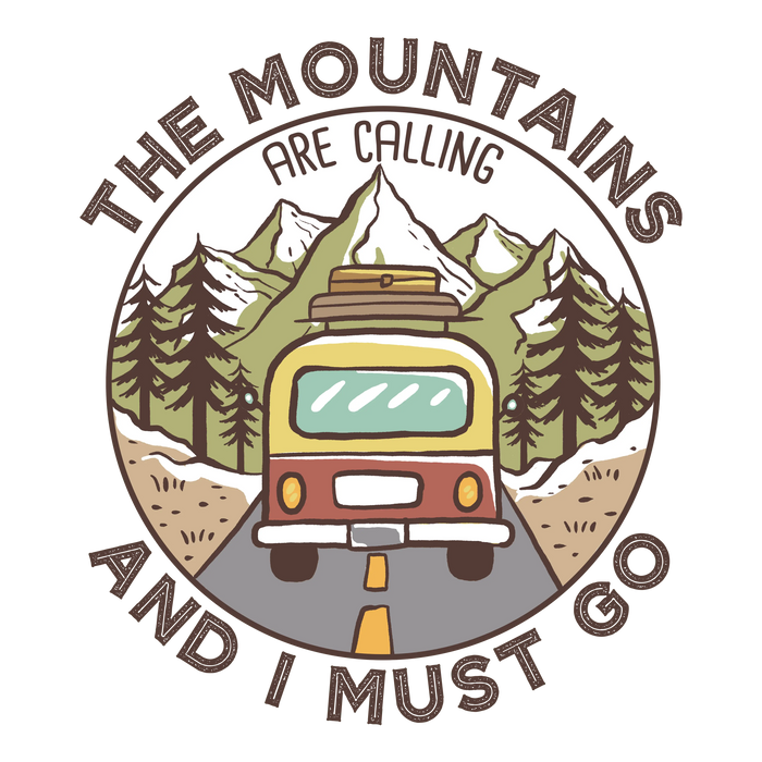 The Mountains Are Calling Design pressed on a garment