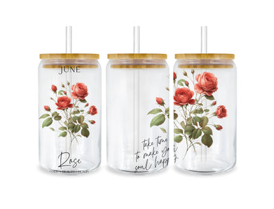 UV DTF 16 oz Libbey Cup Wrap Rose Birthday | DTF Dallas - DTF Dallas 