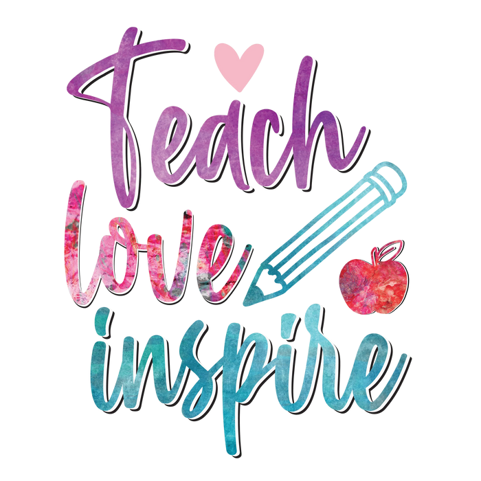 Teach Love Inspire Teacher DTF Ready Press First Bell Collection pressed on a garment