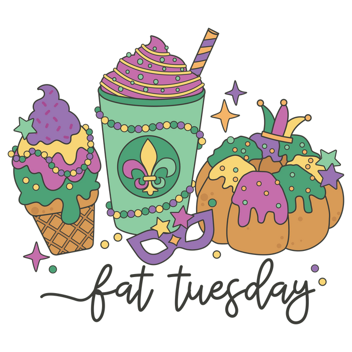 Fat Tuesday Mardi Gras Design pressed on a garment
