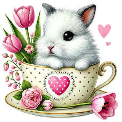 Tulip Cup Coffee Happy Valentine's Day Bunny Design | DTF Dallas - DTF Dallas 