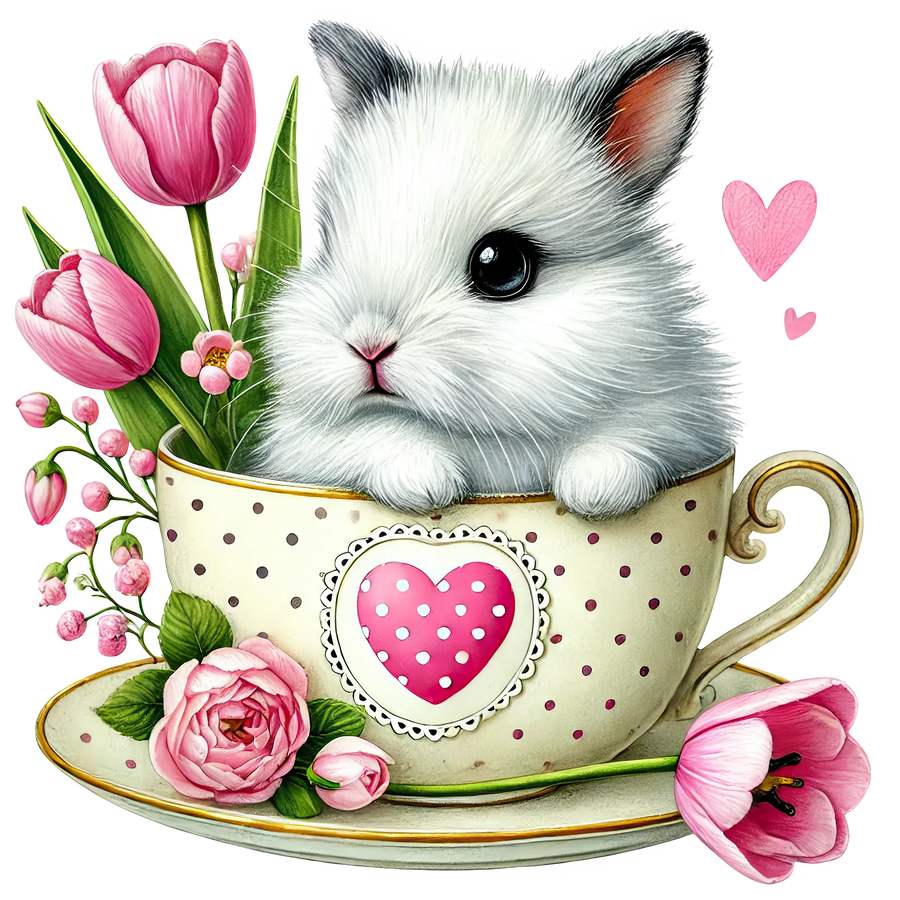 Tulip Cup Coffee Happy Valentine's Day Bunny Design | DTF Dallas