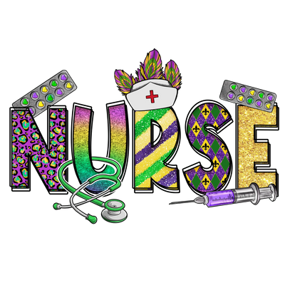 Mardi Gras Nurse Design - DTF Ready To Press - DTF Dallas 