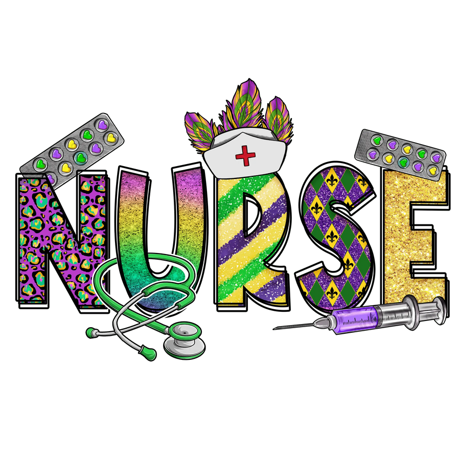 Mardi Gras Nurse Design - DTF Ready To Press