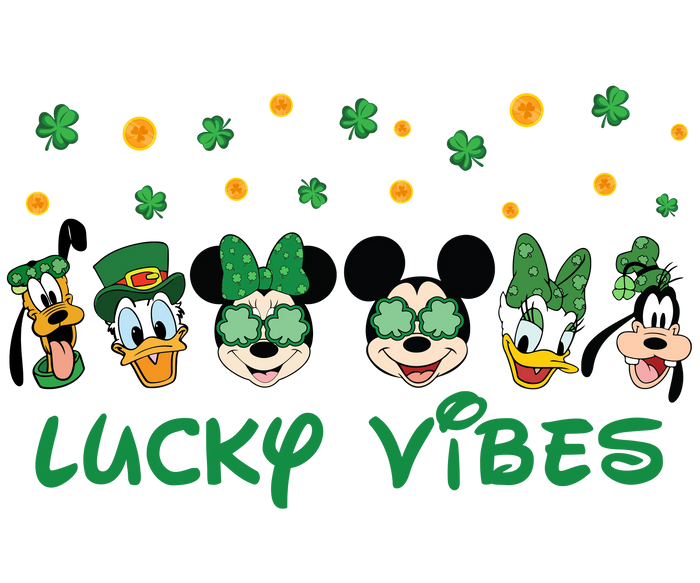 Mickey Mouse Lucky Vibes St. Patrick's Day pressed on a garment