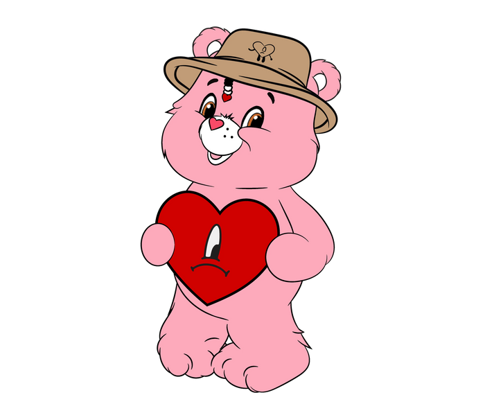 Care Bears and Bad Bunny Hug Me Valentine's Day pressed on a garment