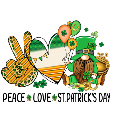 Peace Love - Saint Patrick's Day Gnome Design | DTF Dallas - DTF Dallas 