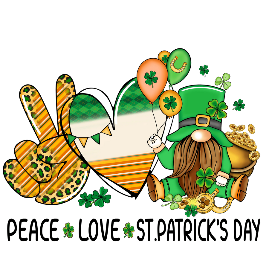 Peace Love - Saint Patrick's Day Gnome Design | DTF Dallas