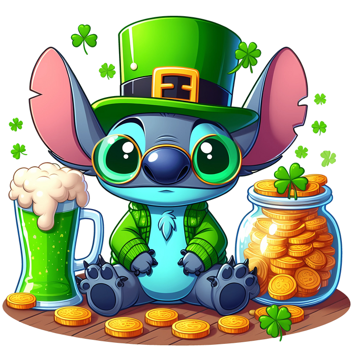 Disney Lilo Stitch Saint Pattys Day Beer Lover pressed on a garment