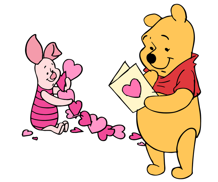 Winnie the Pooh and Piglet Heart Valentine's pressed on a garment