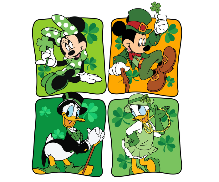 Mickey Minnie Daisy Donald St. Patrick's Design pressed on a garment