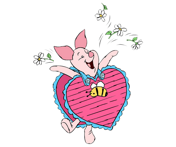 Winnie the Pooh Piglet Love Design pressed on a garment