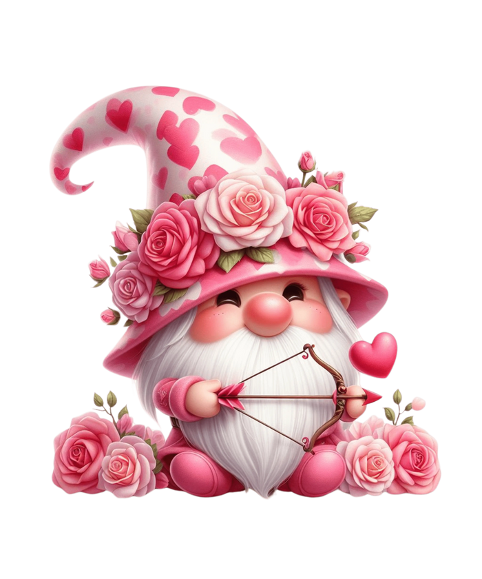 Gnome Cupid Valentine's Day Design pressed on a garment