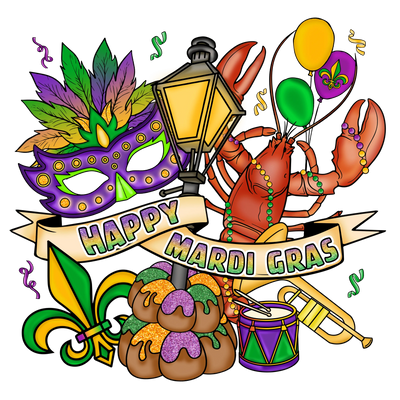 Happy Mardi Gras Design DTF-Ready to Press (V2) | DTF Dallas - DTF Dallas 
