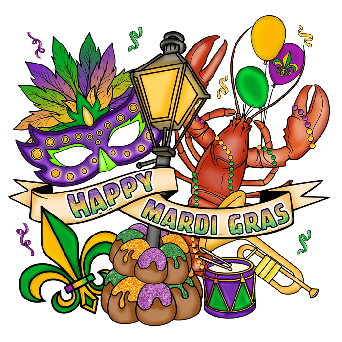Happy Mardi Gras Design  Carnival Joy Collection pressed on a garment