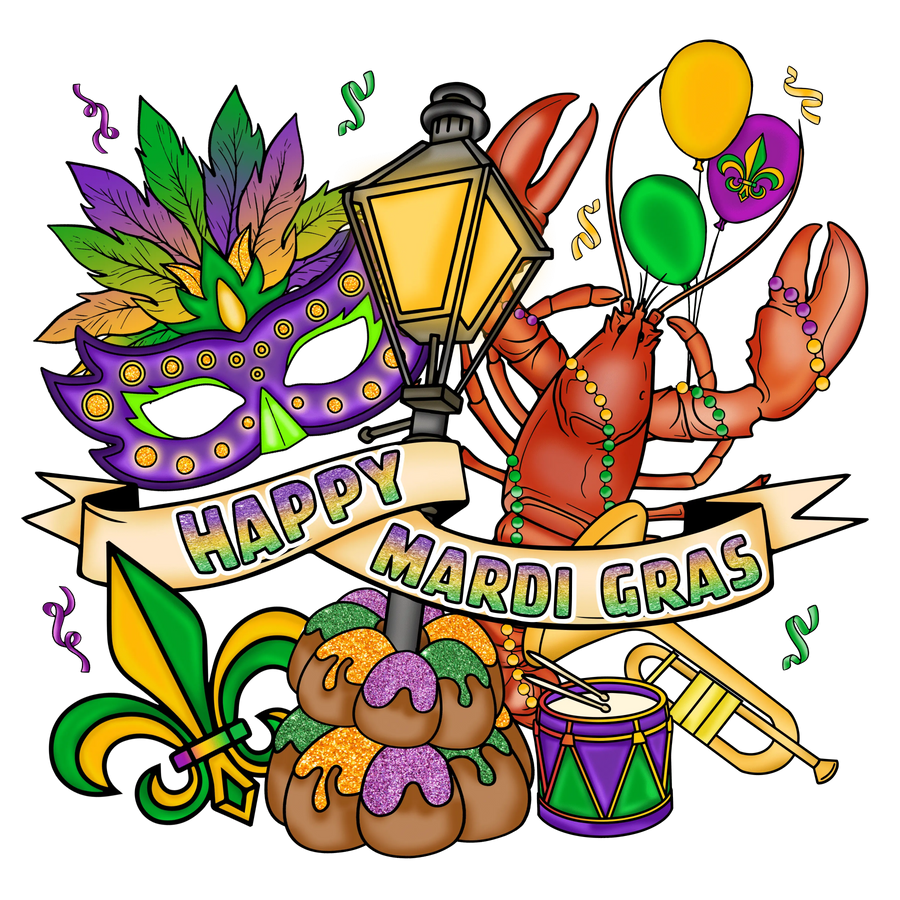Happy Mardi Gras Design DTF-Ready to Press (V2) | DTF Dallas