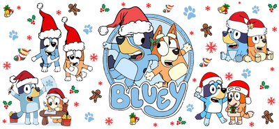 UV DTF 16 Oz Libbey Glass Cup Wrap - Christmas Bluey - DTF Dallas 