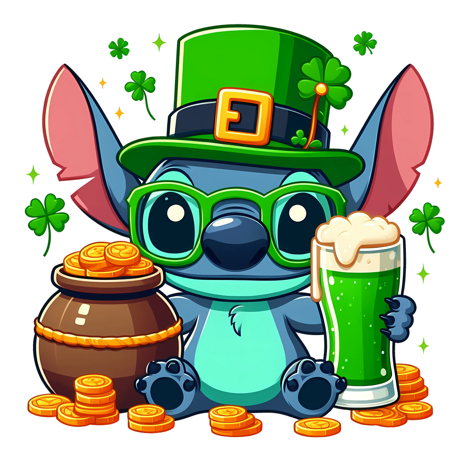 Lilo and Stitch St. Patty Lucky Clover Design | DTF Dallas