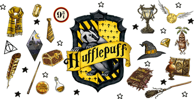UV DTF 16 oz Libbey Glass Cup Wrap Hufflepuff | DTF Dallas - DTF Dallas 