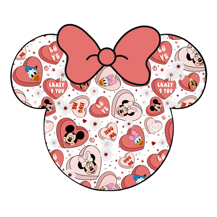 Disney Minnie Mouse Hug Me Valentine Design pressed on a garment