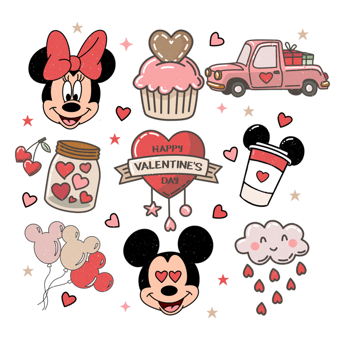 Minnie and Mickey Happy Valentine's Day Design pressed on a garment