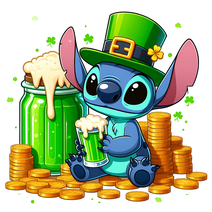 Disney Stitch St. Patty's Day Design pressed on a garment