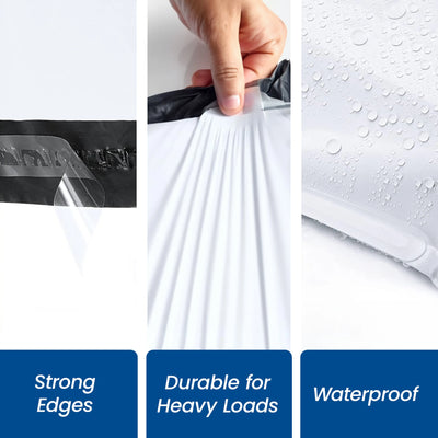 Durable White Poly Mailer with strong adhesive, waterproof features, and available in multiple sizes for secure shipping.