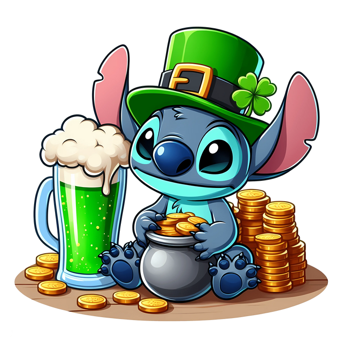 Disney Stitch St. Patty's Green Beer Design pressed on a garment